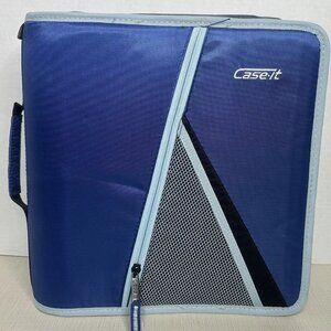 Case It Mighty Zip Tab 3 Ring Binder 3" Expanding File Shoulder Strap Blue NEW.
